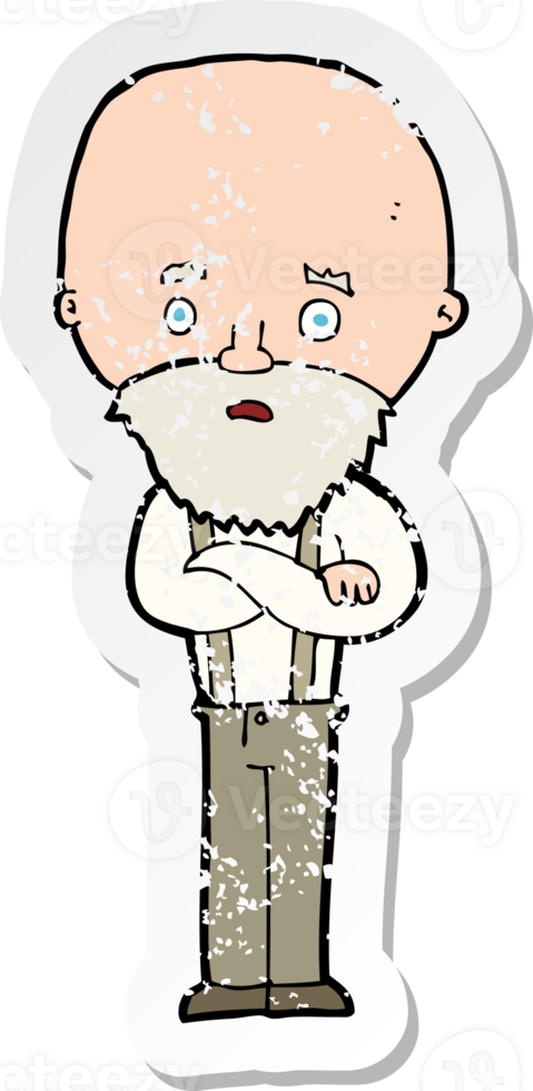 retro distressed sticker of a cartoon worried old man drawing png