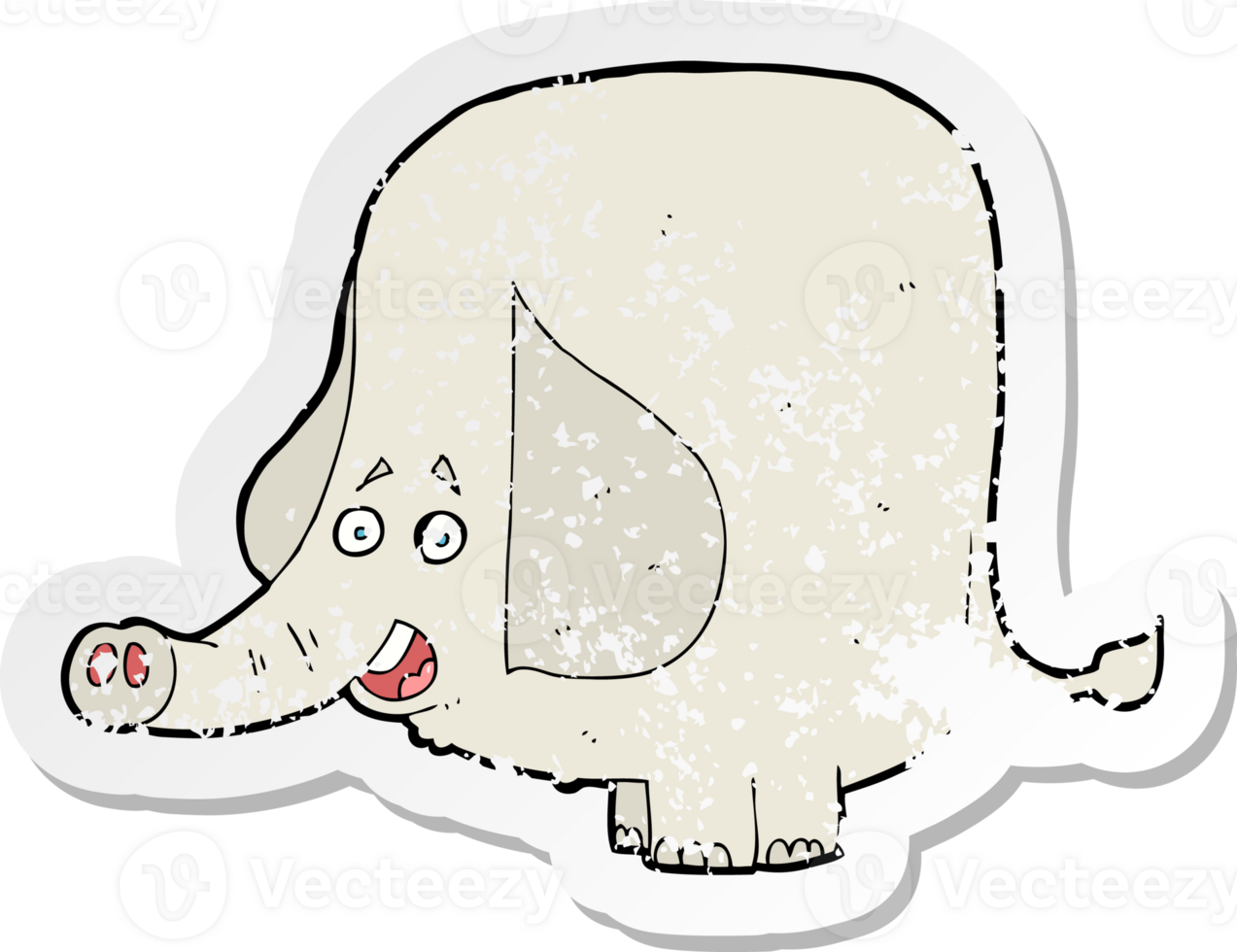 retro distressed sticker of a cartoon happy elephant drawing png