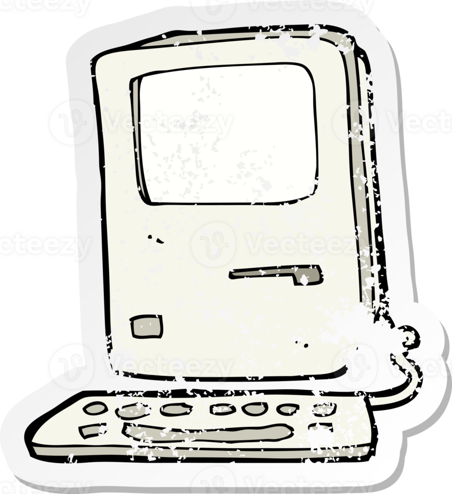 retro distressed sticker of a cartoon old computer drawing png