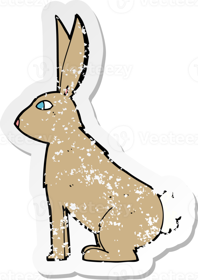 retro distressed sticker of a cartoon rabbit drawing png