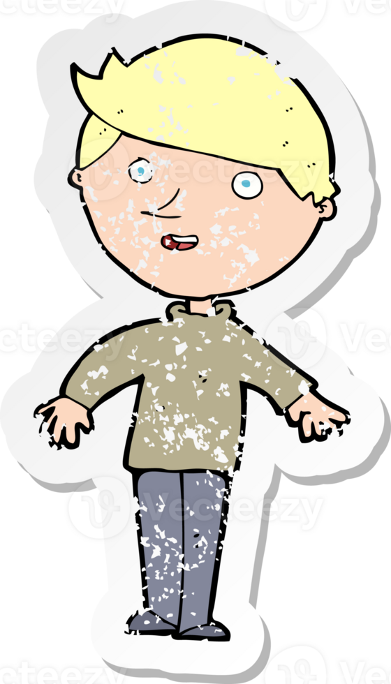 retro distressed sticker of a cartoon happy man drawing png