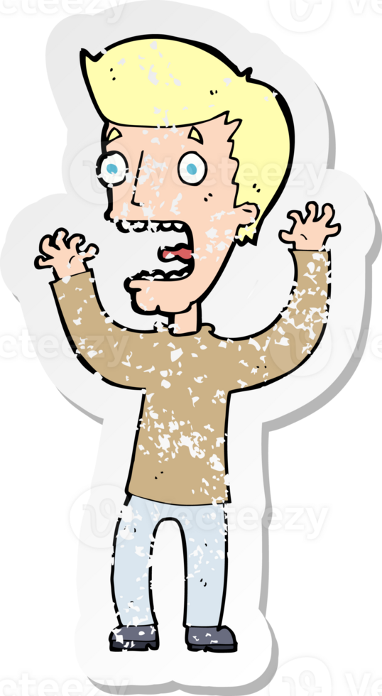 retro distressed sticker of a cartoon frightened man drawing png