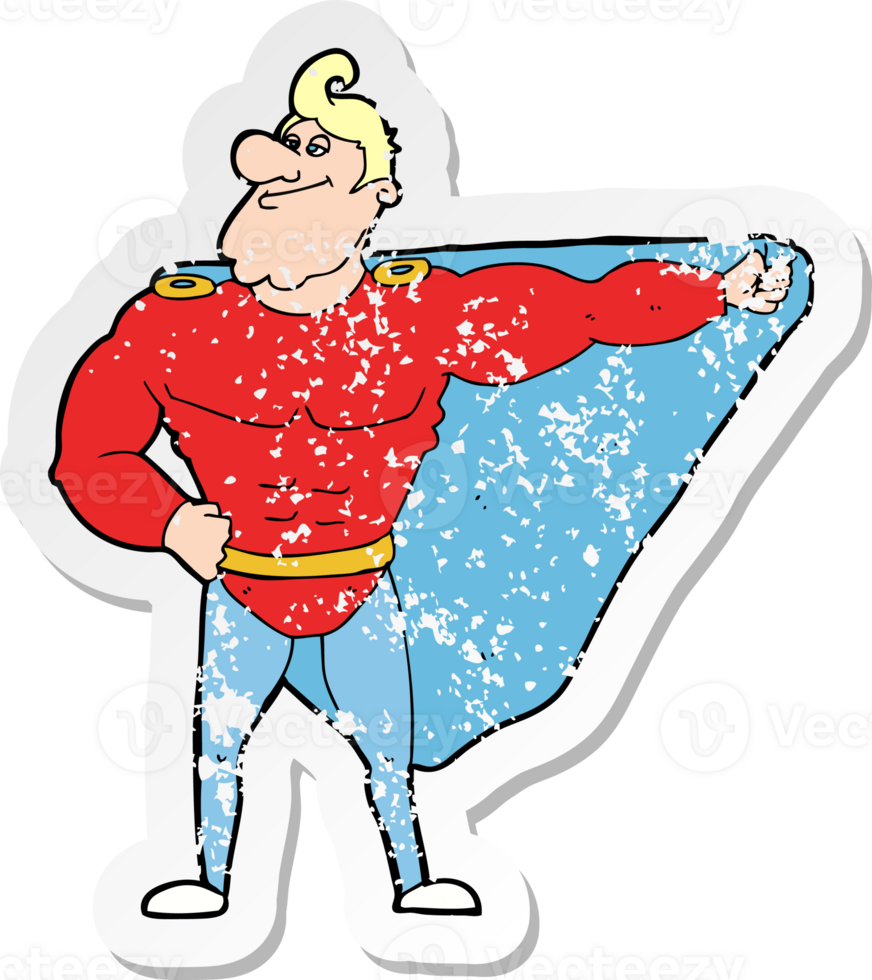 retro distressed sticker of a funny cartoon superhero drawing png
