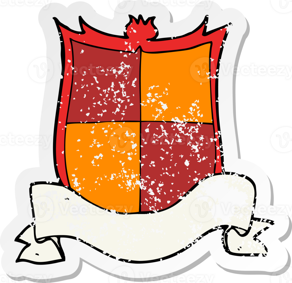 retro distressed sticker of a heraldry cartoon drawing png
