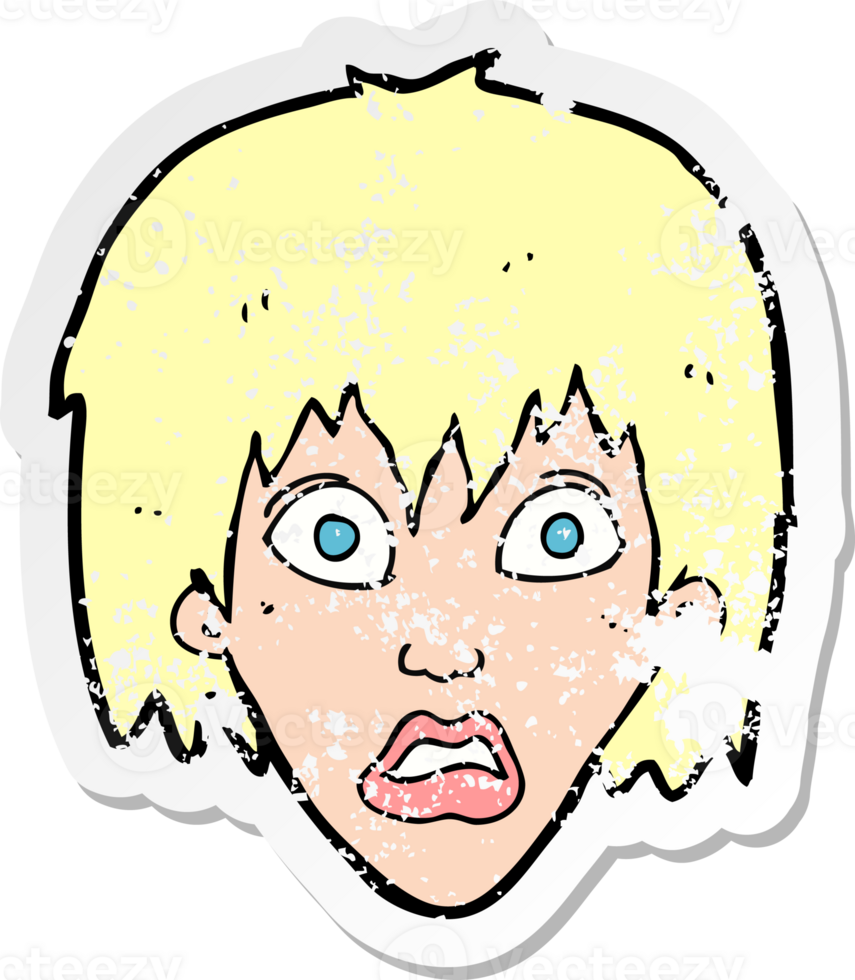 retro distressed sticker of a cartoon frightened woman drawing png
