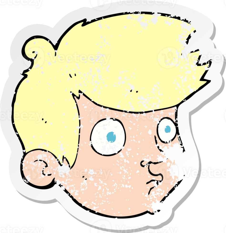 retro distressed sticker of a cartoon staring boy drawing png