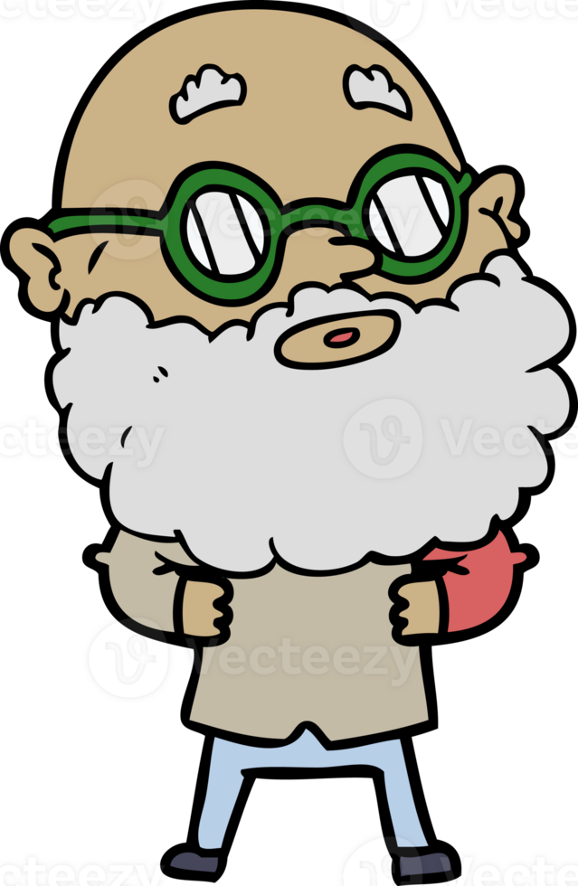 cartoon curious man with beard and glasses png