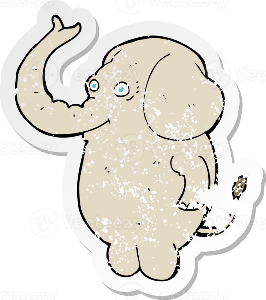 retro distressed sticker of a cartoon funny elephant drawing png