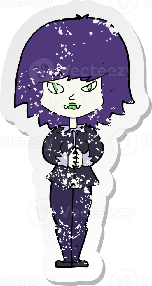 retro distressed sticker of a cartoon vampire woman drawing png