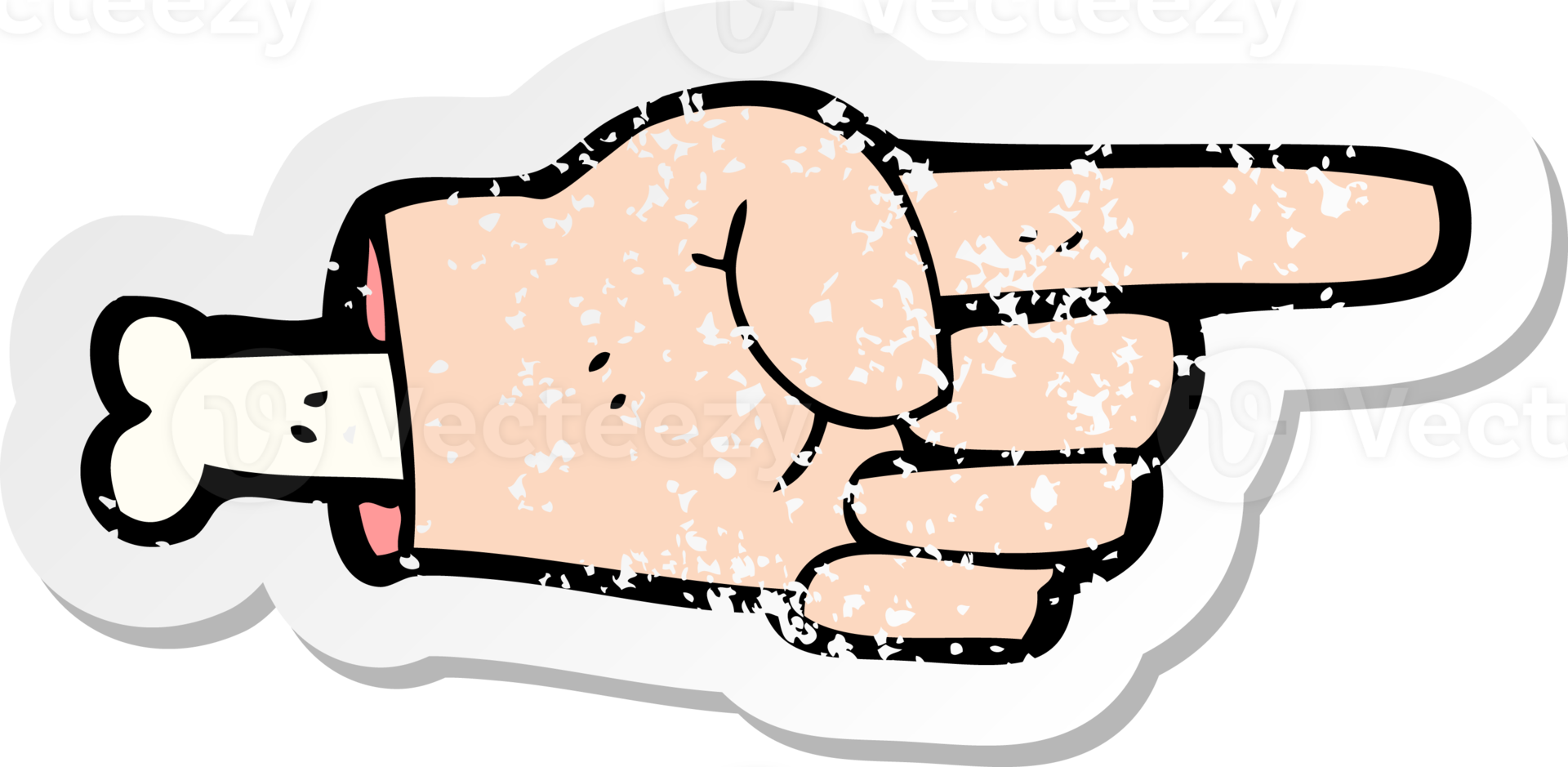 retro distressed sticker of a cartoon pointing hand symbol drawing png