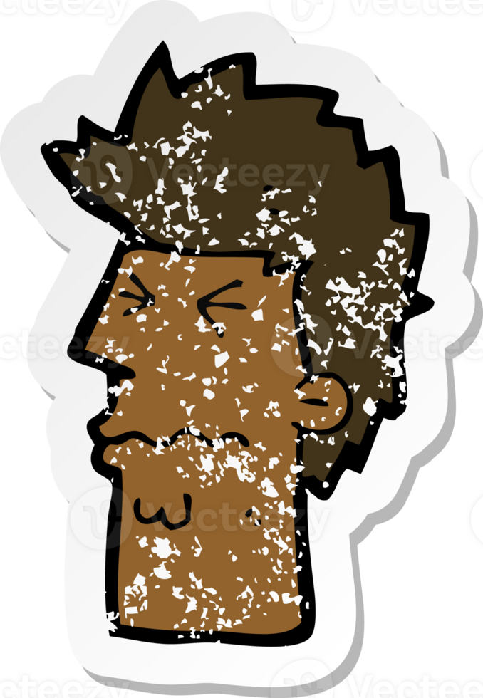 retro distressed sticker of a cartoon stressed out face drawing png