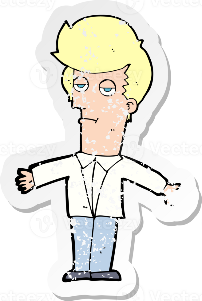 retro distressed sticker of a cartoon bored man drawing png