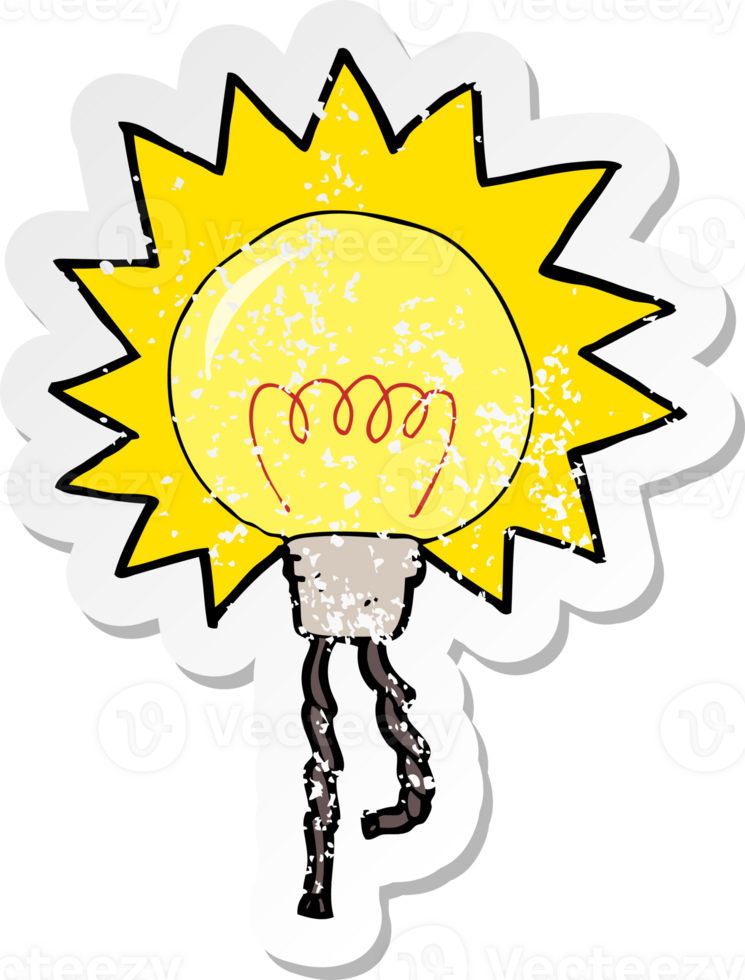 retro distressed sticker of a cartoon light bulb drawing png