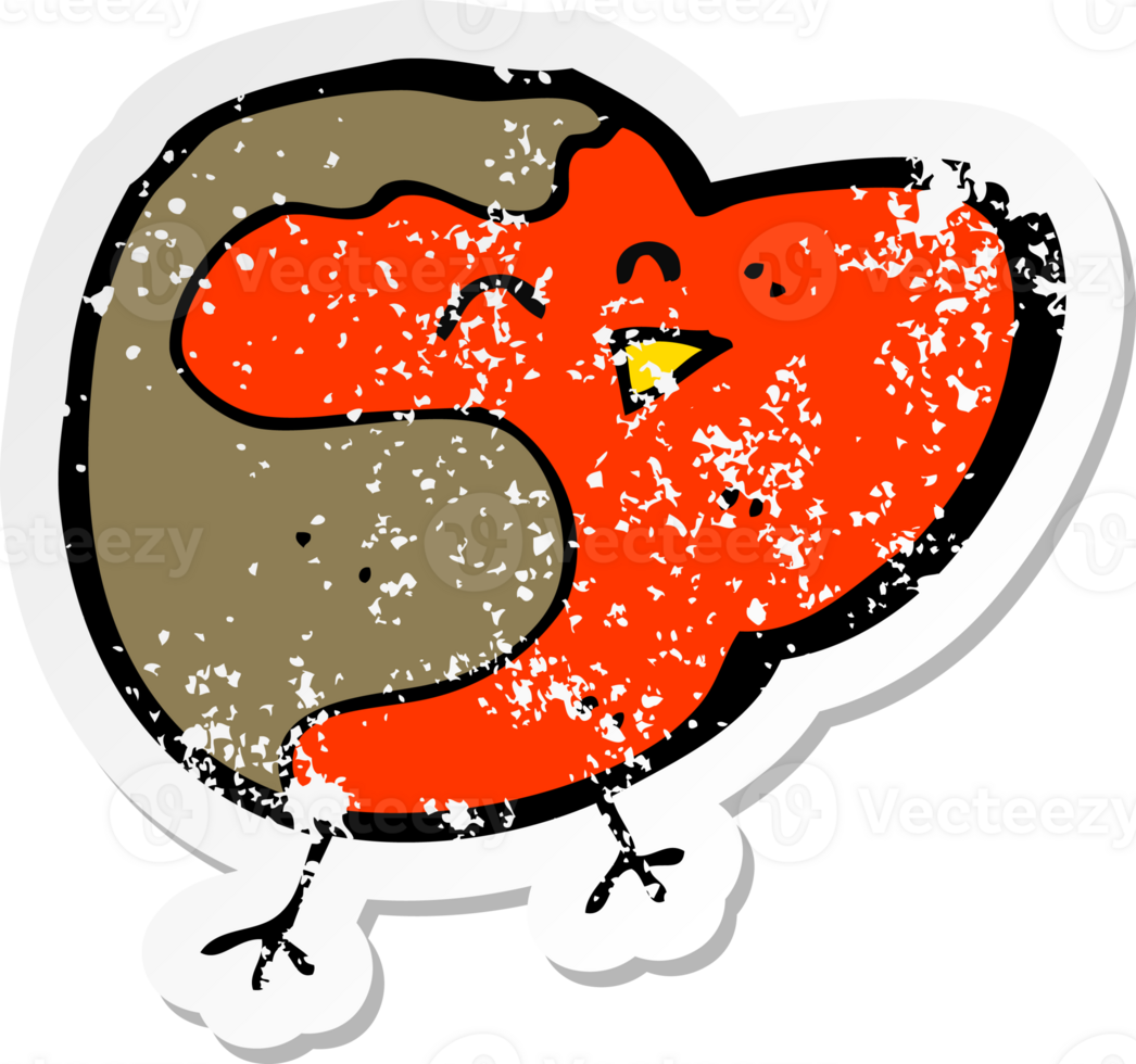retro distressed sticker of a cartoon robin drawing png