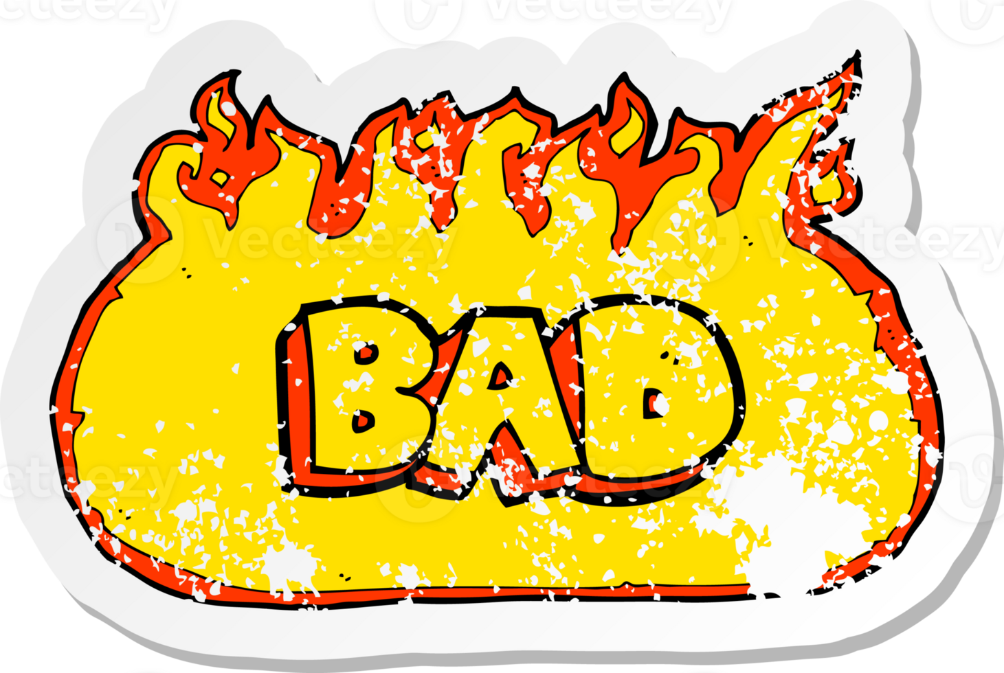 retro distressed sticker of a flaming bad sign drawing png