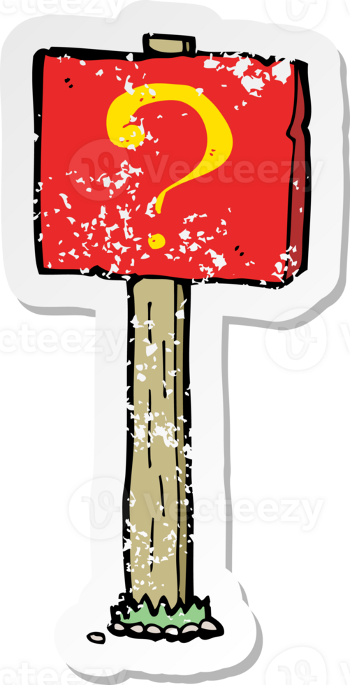 retro distressed sticker of a cartoon question mark sign post drawing png