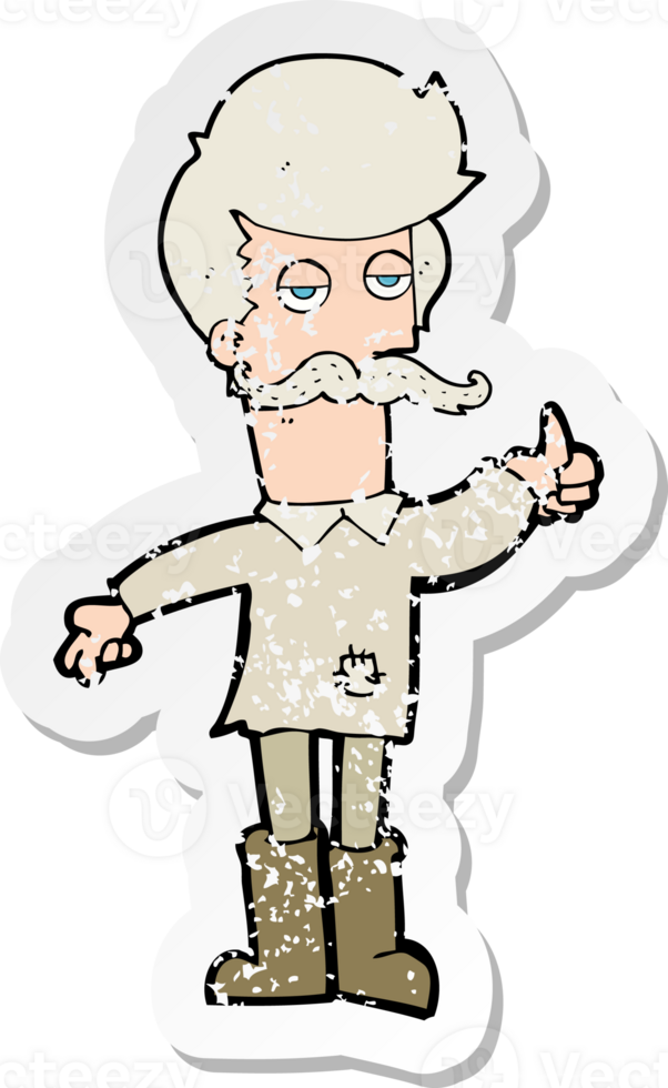 retro distressed sticker of a cartoon old man in poor clothes drawing png
