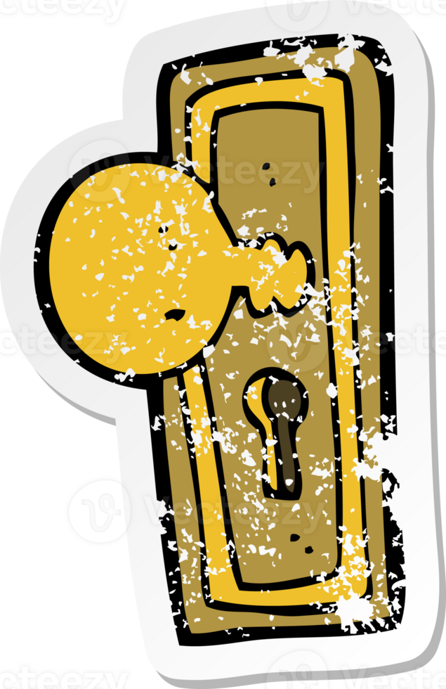 retro distressed sticker of a cartoon door knob drawing png