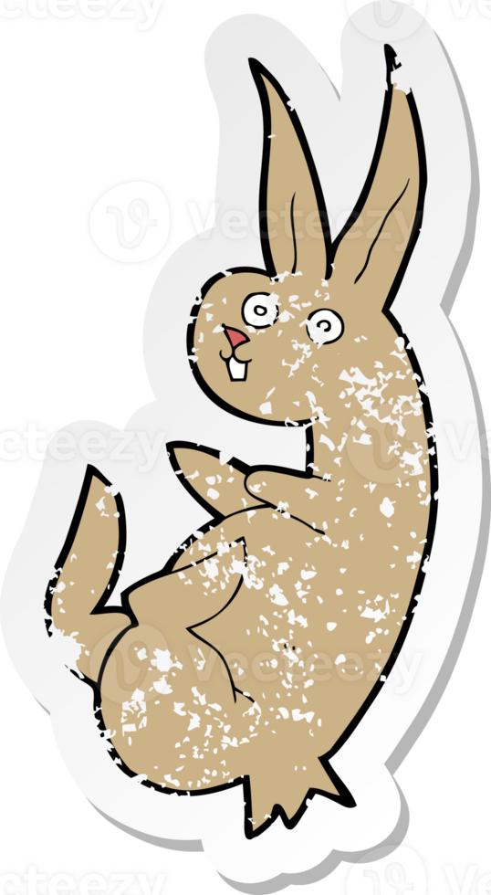 retro distressed sticker of a cue cartoon rabbit drawing png