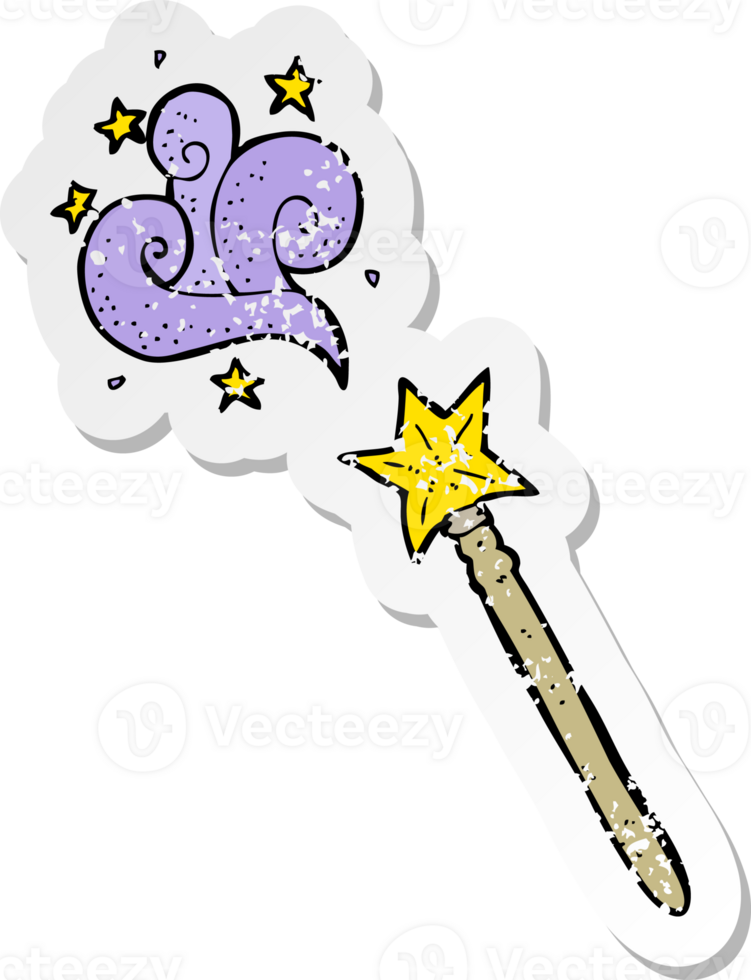 retro distressed sticker of a cartoon magic wand drawing png