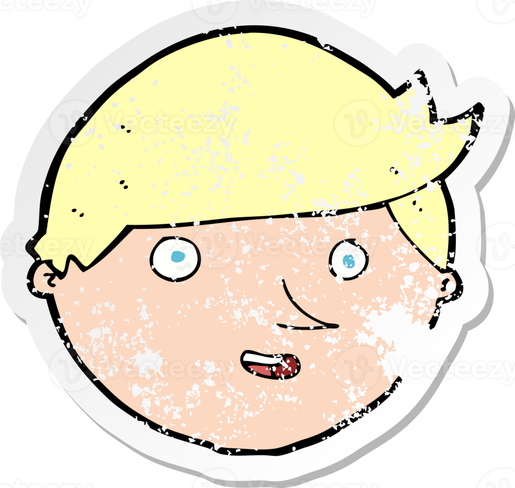 retro distressed sticker of a cartoon happy face drawing png