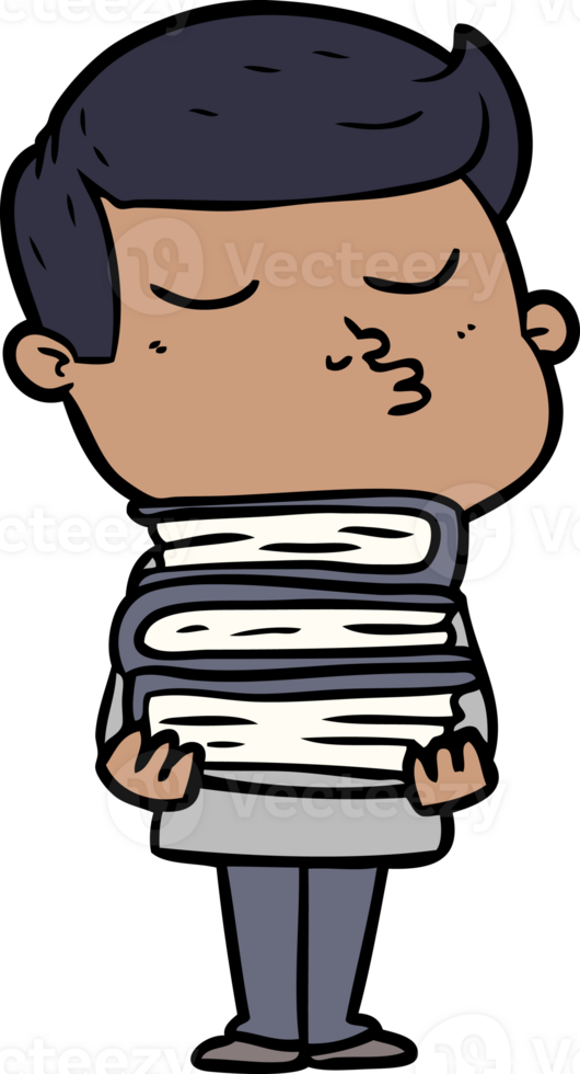cartoon model guy pouting holding books png