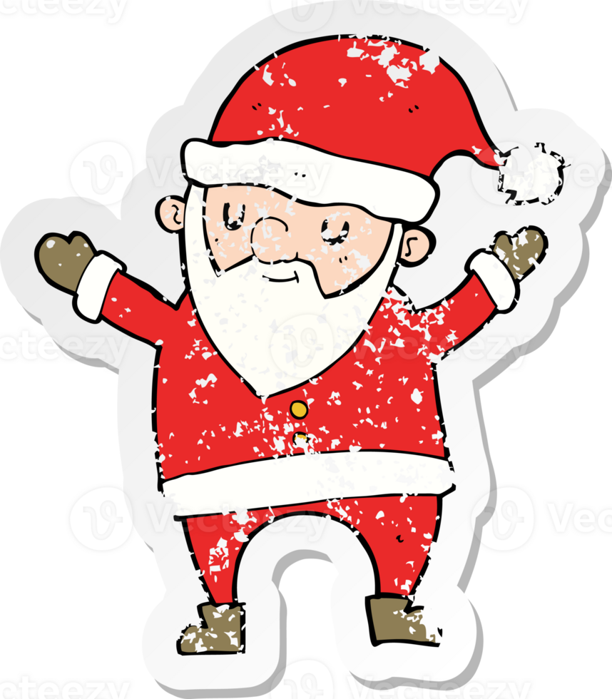 retro distressed sticker of a cartoon dancing santa drawing png