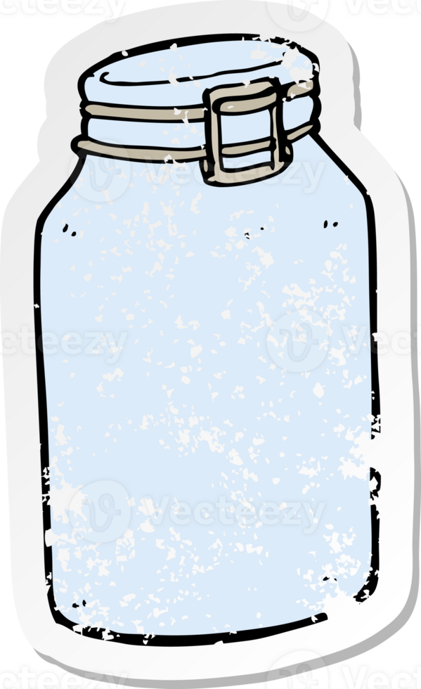 retro distressed sticker of a cartoon glass jar drawing png