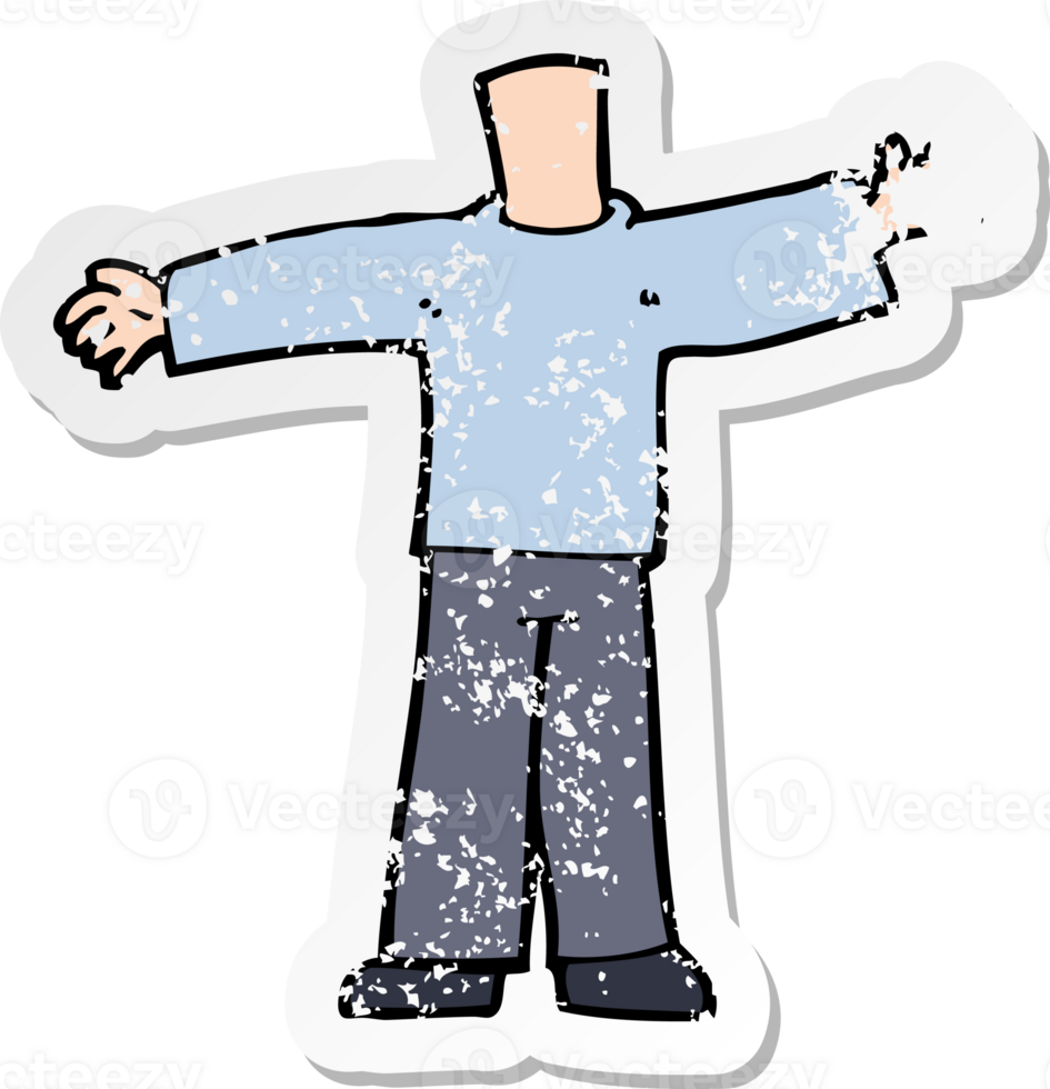 retro distressed sticker of a cartoon body with open arms drawing png