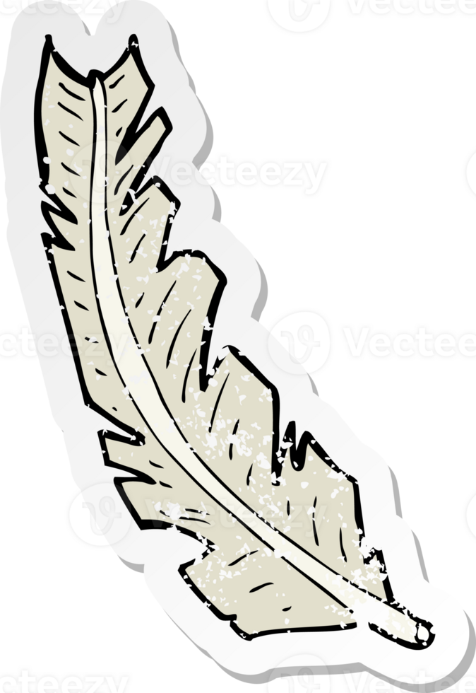 retro distressed sticker of a cartoon feather drawing png