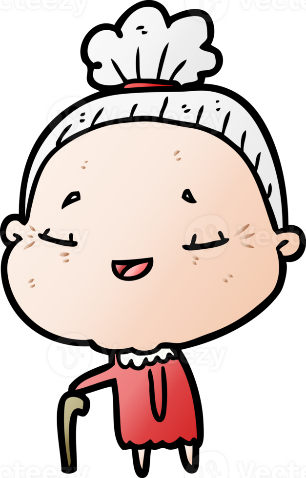 dessin animé vieille femme avec une canne png