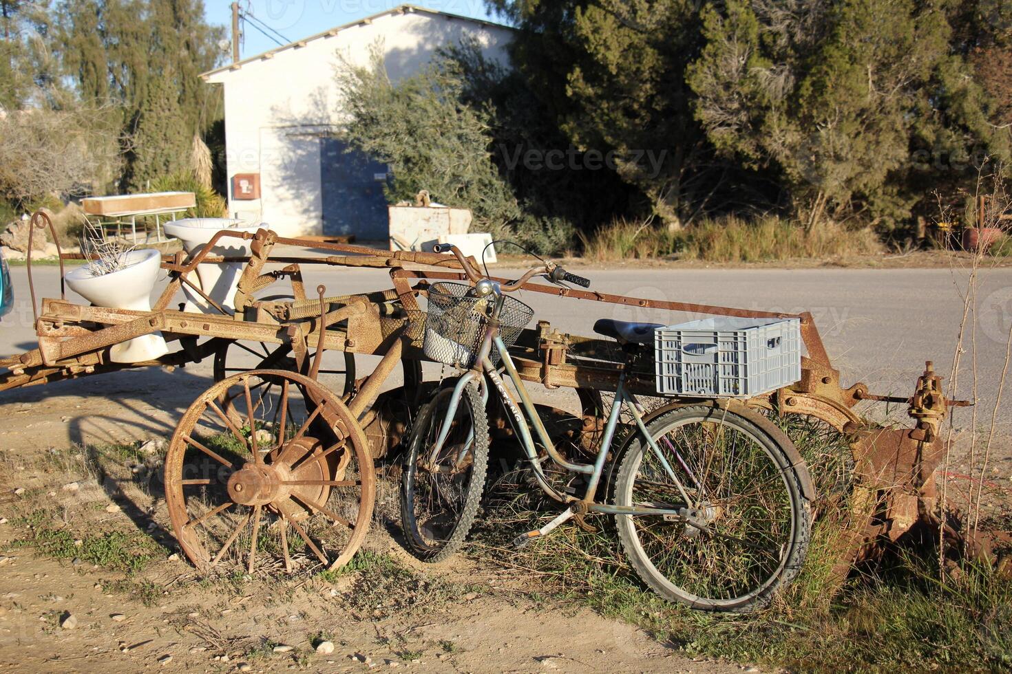 A bicycle is a two-wheeled vehicle without a motor. photo