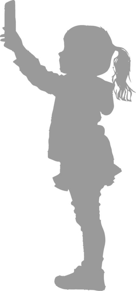 silhouette little girl taking selfie photo on smartphone vector