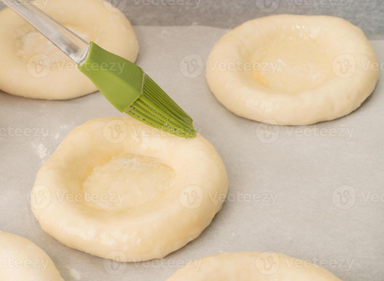 ring of dough with quark in the middle. baking at home, Ball dough with cottage cheese photo