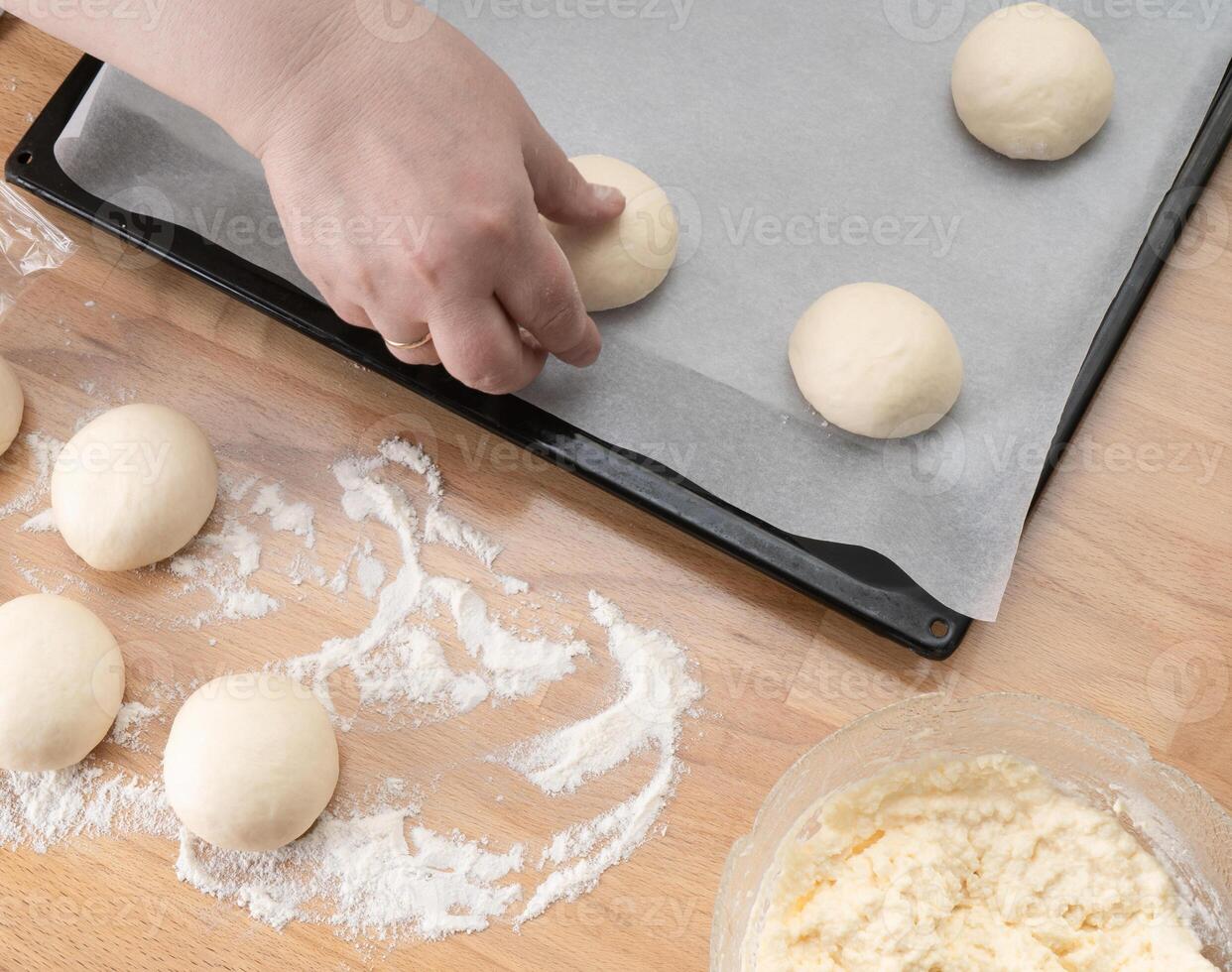 ring of dough with quark in the middle. baking at home, Ball dough with cottage cheese photo