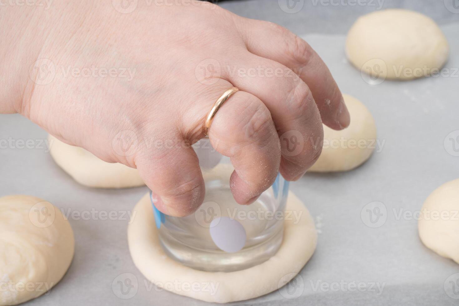 ring of dough with quark in the middle. baking at home, Ball dough with cottage cheese photo