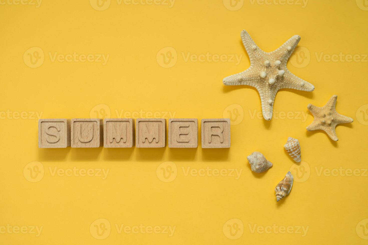 Shells, starfishes and the word summer photo