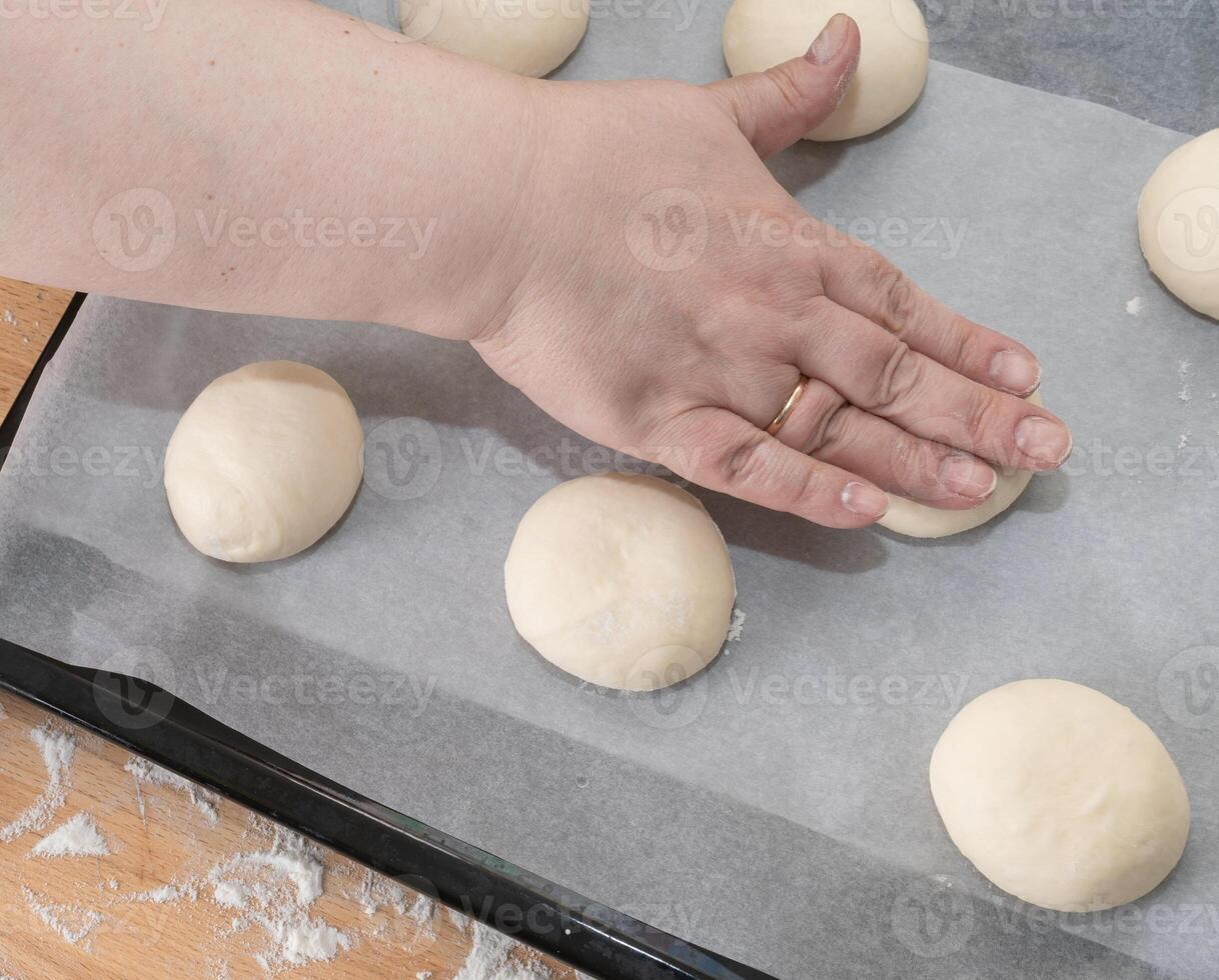 ring of dough with quark in the middle. baking at home, Ball dough with cottage cheese photo