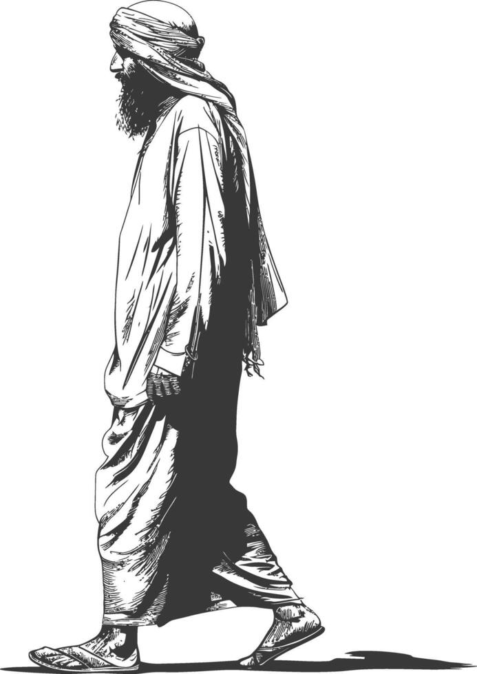muslim man with engraving style black color only vector