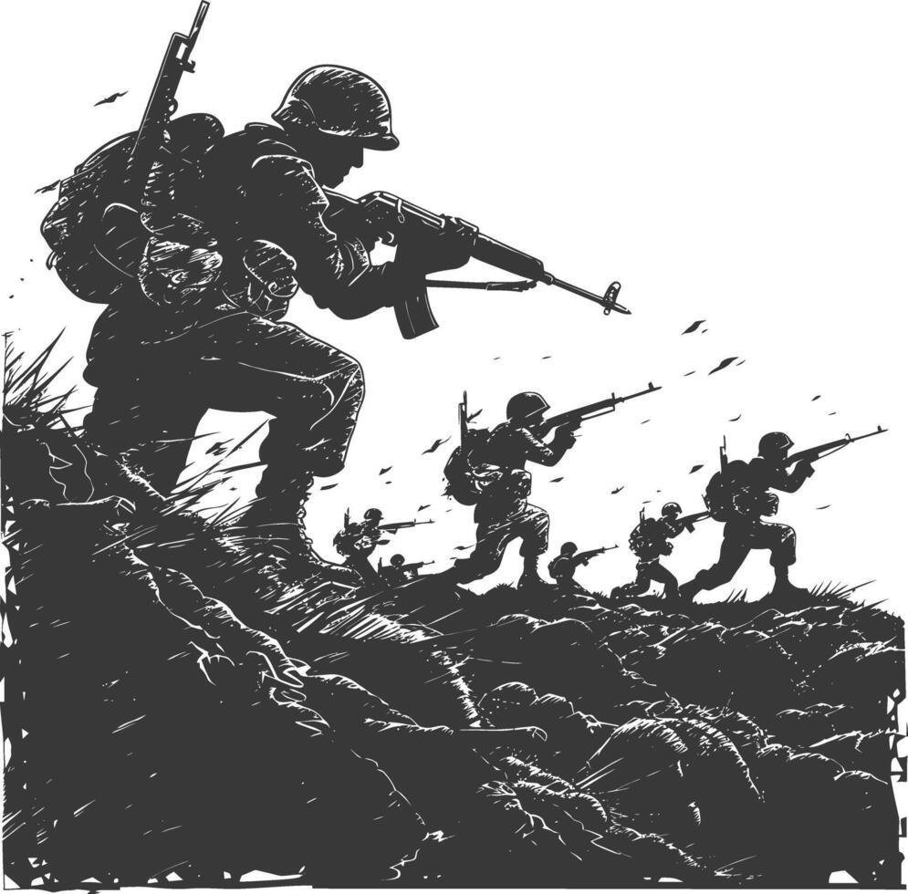 modern war situation with engraving style black color only vector