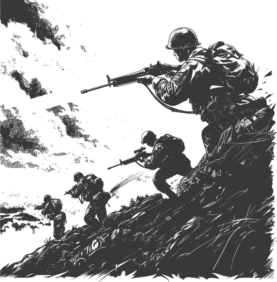 modern war situation with engraving style black color only vector