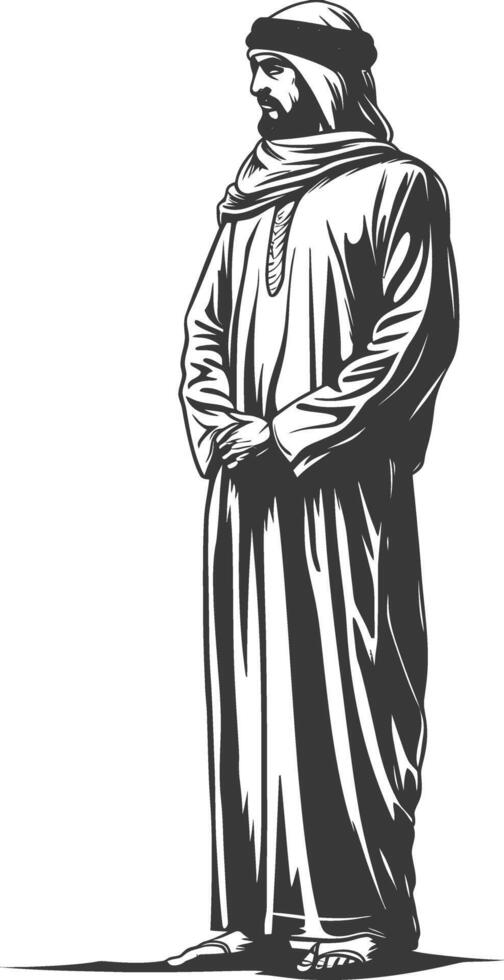 muslim man with engraving style black color only vector