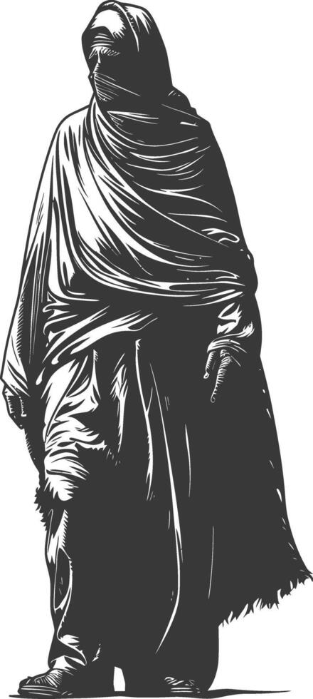muslim man with engraving style black color only vector