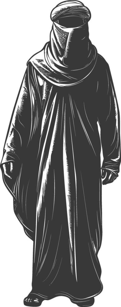 muslim man with engraving style black color only vector