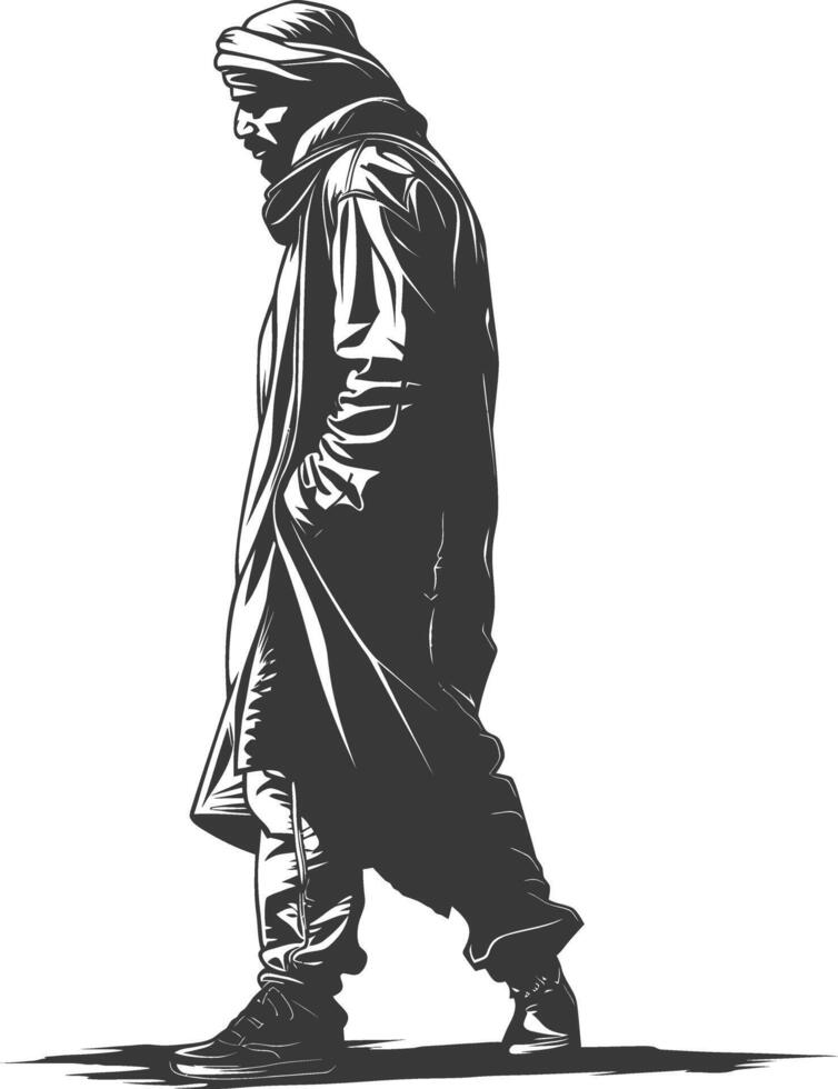 muslim man with engraving style black color only vector