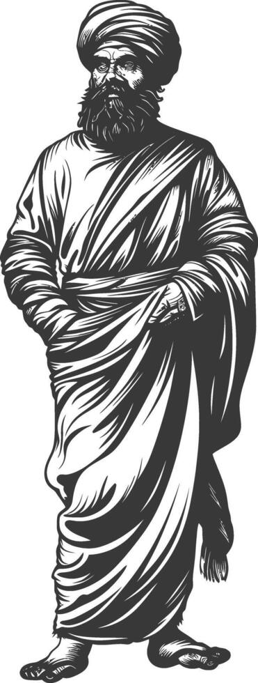 muslim man with engraving style black color only vector