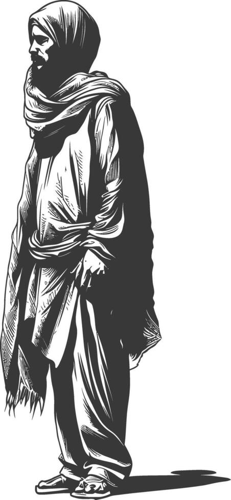 muslim man with engraving style black color only vector