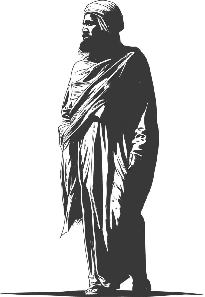 muslim man with engraving style black color only vector