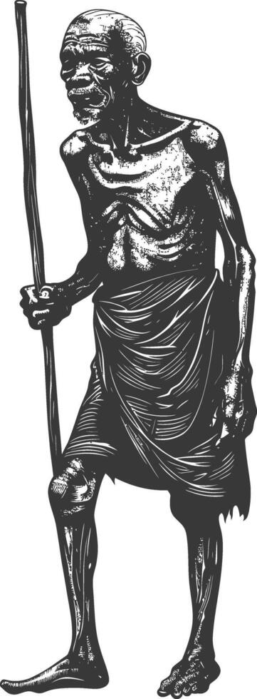native African tribe elderly man with engraving style black color only vector