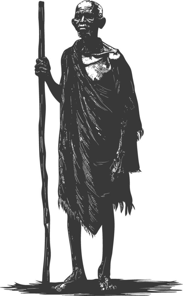native African tribe elderly man with engraving style black color only vector